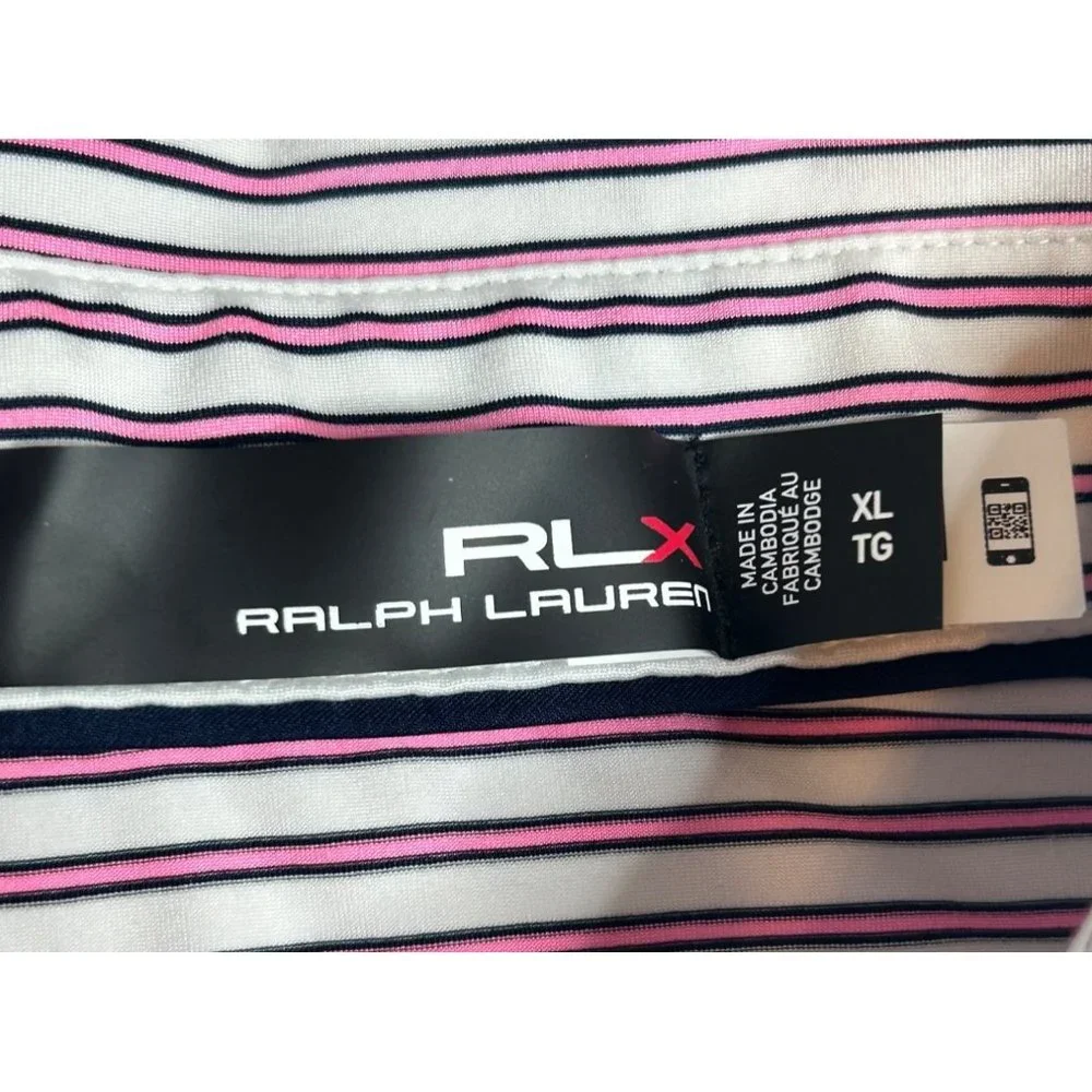 Ralph Lauren RLX Mens XL Pink White Stripe Wicking‎ Golf Performance Polo